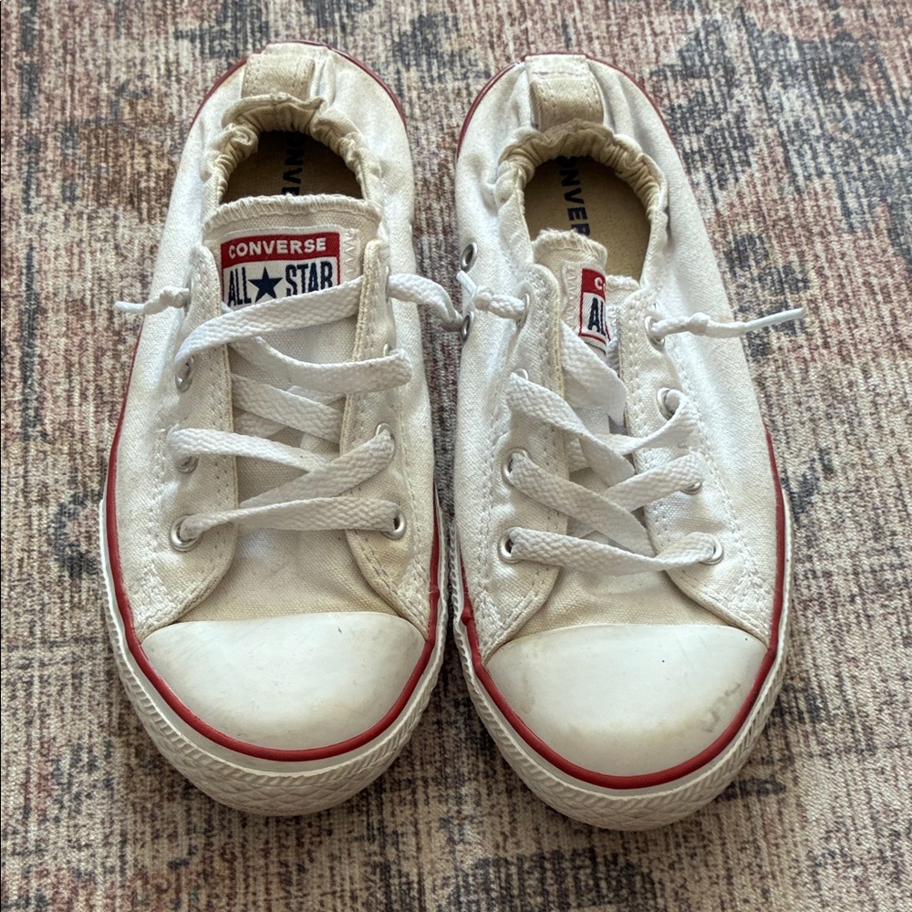 Converse Kids Cream Sneakers with Red Trim